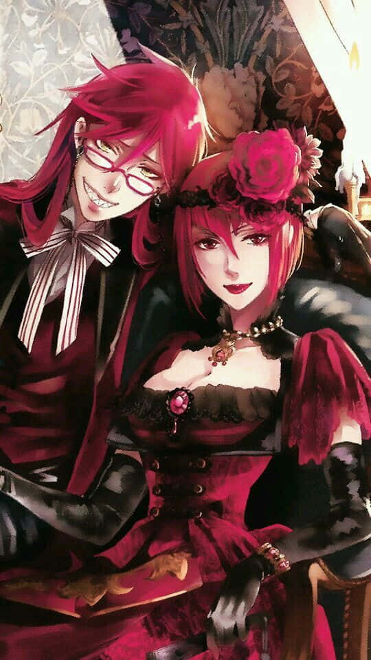 Madam Red, vibrant red hair, gothic attire, SD Phone Wallpaper
