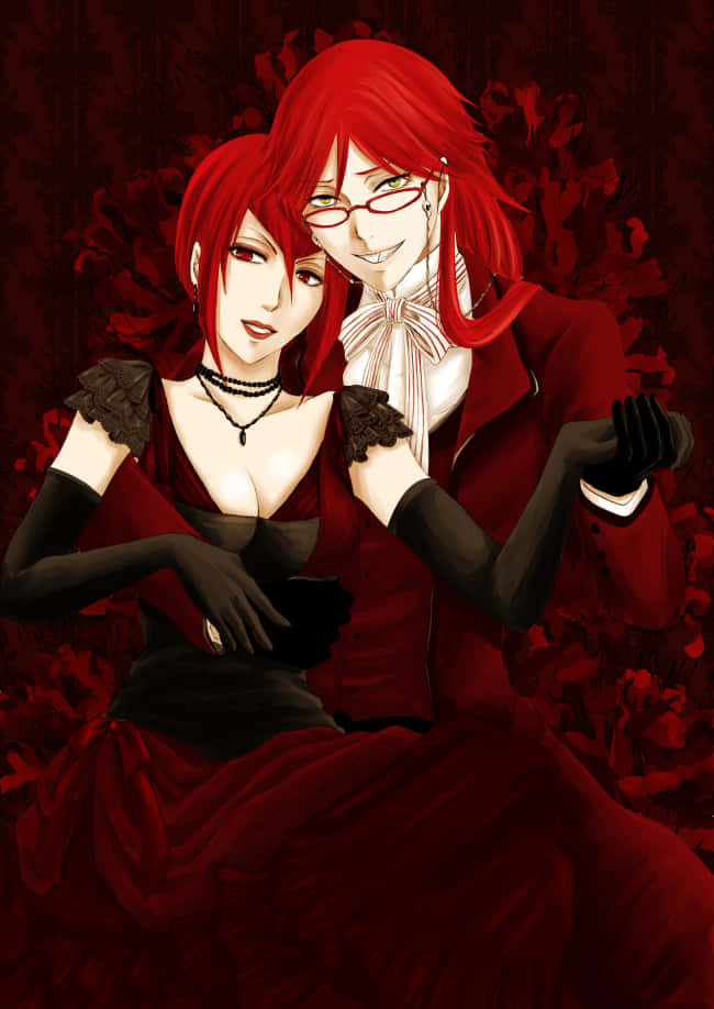Madam Red, red-haired anime characters, elegant red and black attire, SD Phone Wallpaper