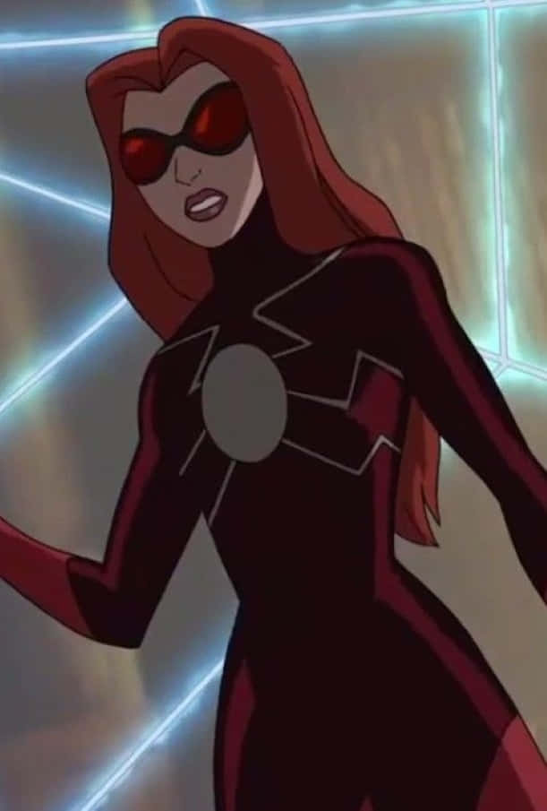 Madame Web, red-haired, dark red suit, SD Phone Wallpaper