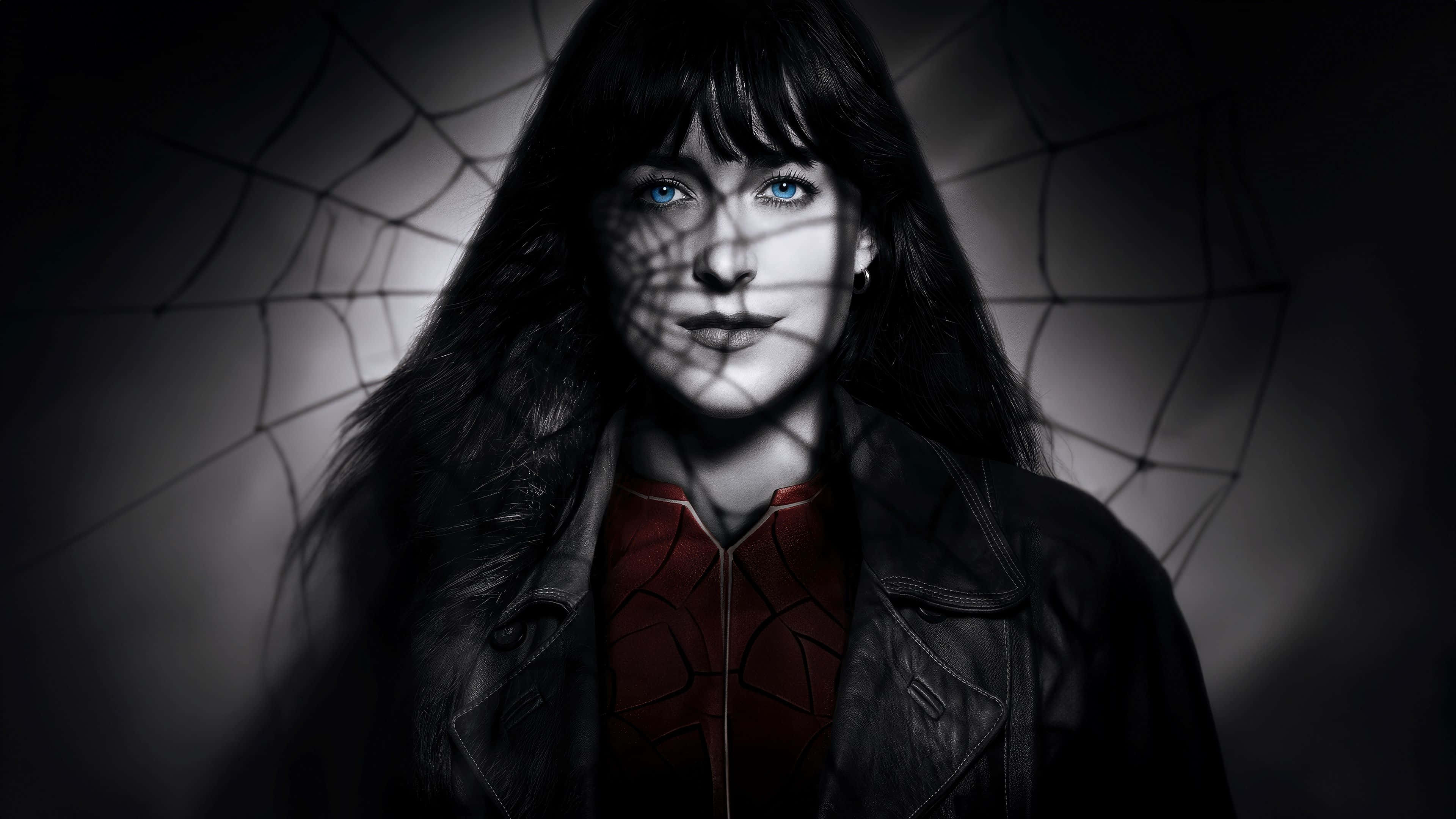 Madame Web, red spider suit, black leather jacket, 4K Desktop Wallpaper