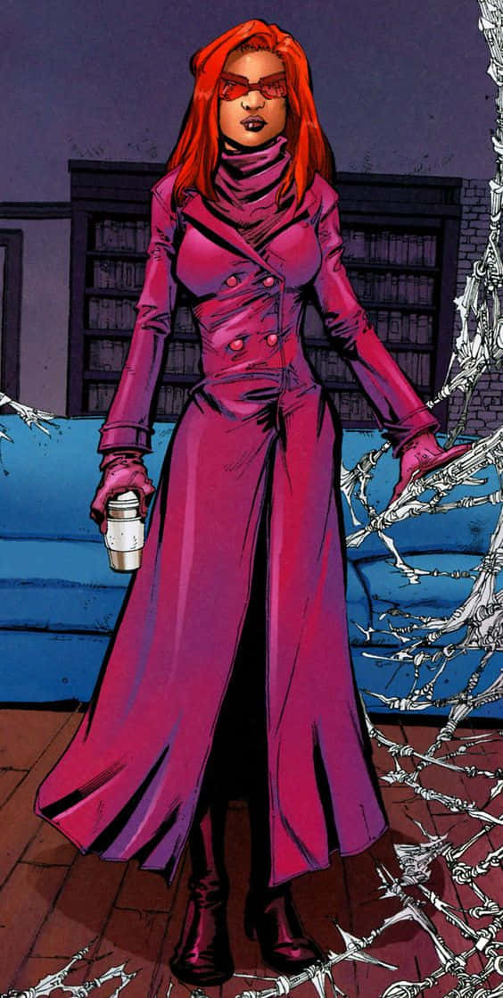 Madame Web, magenta trench coat, red goggles, SD Phone Wallpaper