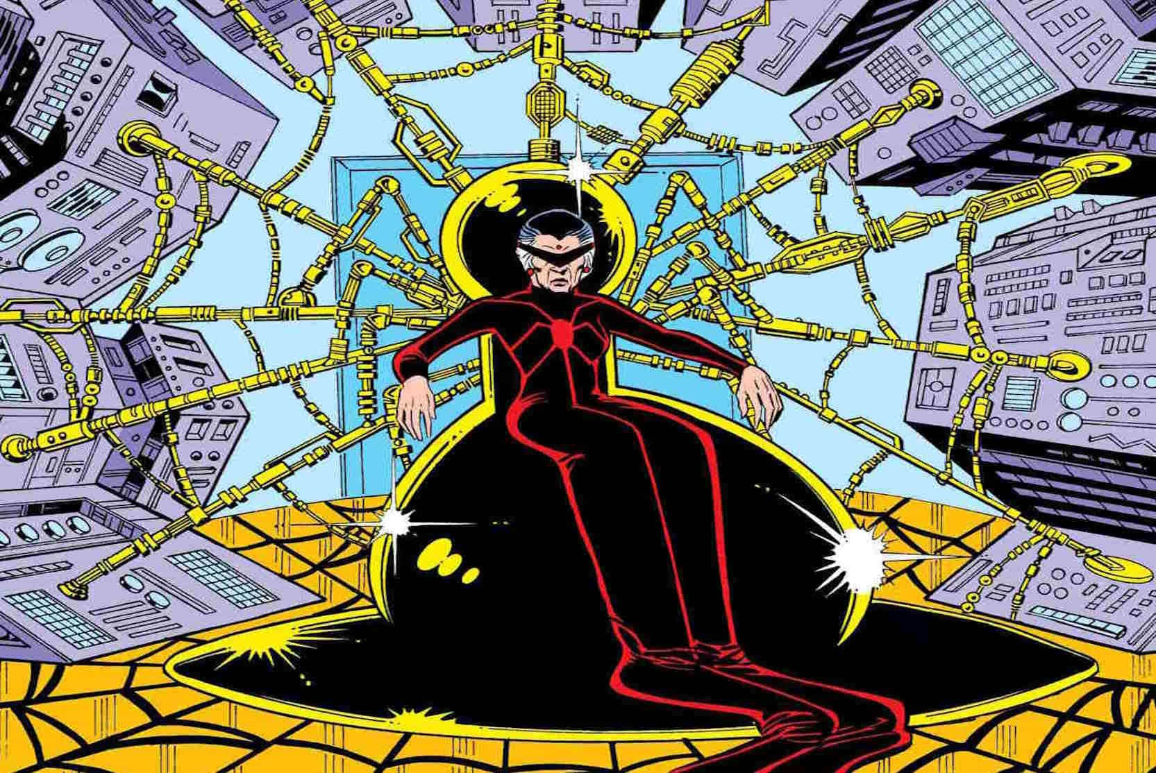 Madame Web, red suit, black throne, HD Desktop Wallpaper