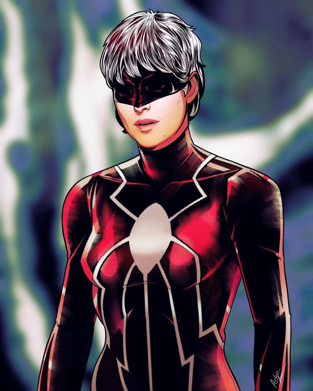 Madame Web, red and black suit, white spider emblem, HD Phone Wallpaper