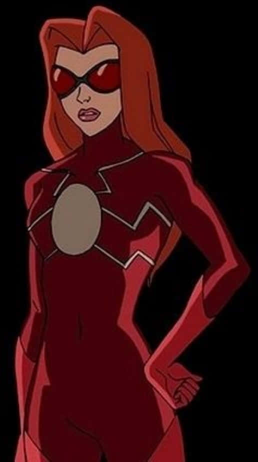 Madame Web, red suit, white lightning bolt, SD Phone Wallpaper