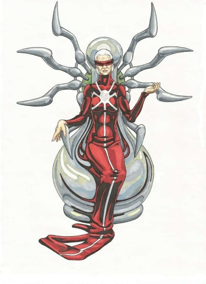 Madame Web, red-suited, silver spider-like limbs, SD Phone Wallpaper