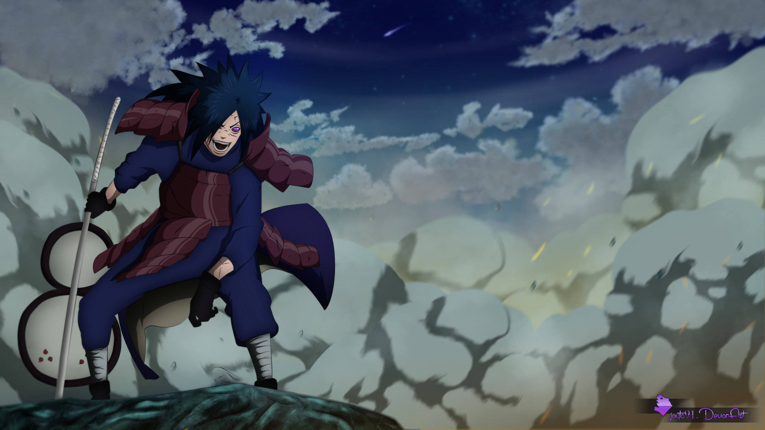 Madara Uchiha, spiky blue hair, red cloak, 2K Desktop Wallpaper