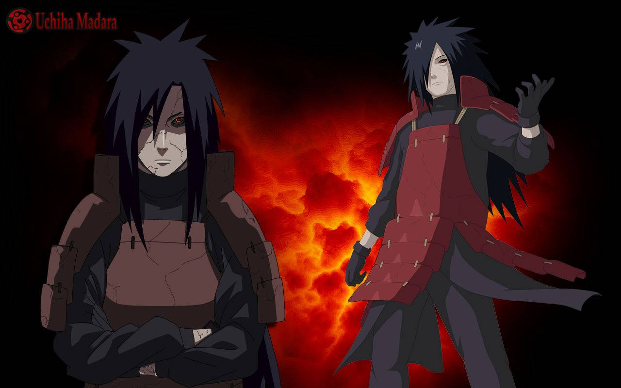 Madara Uchiha, spiky black hair, fiery red and orange background, HD Desktop Wallpaper