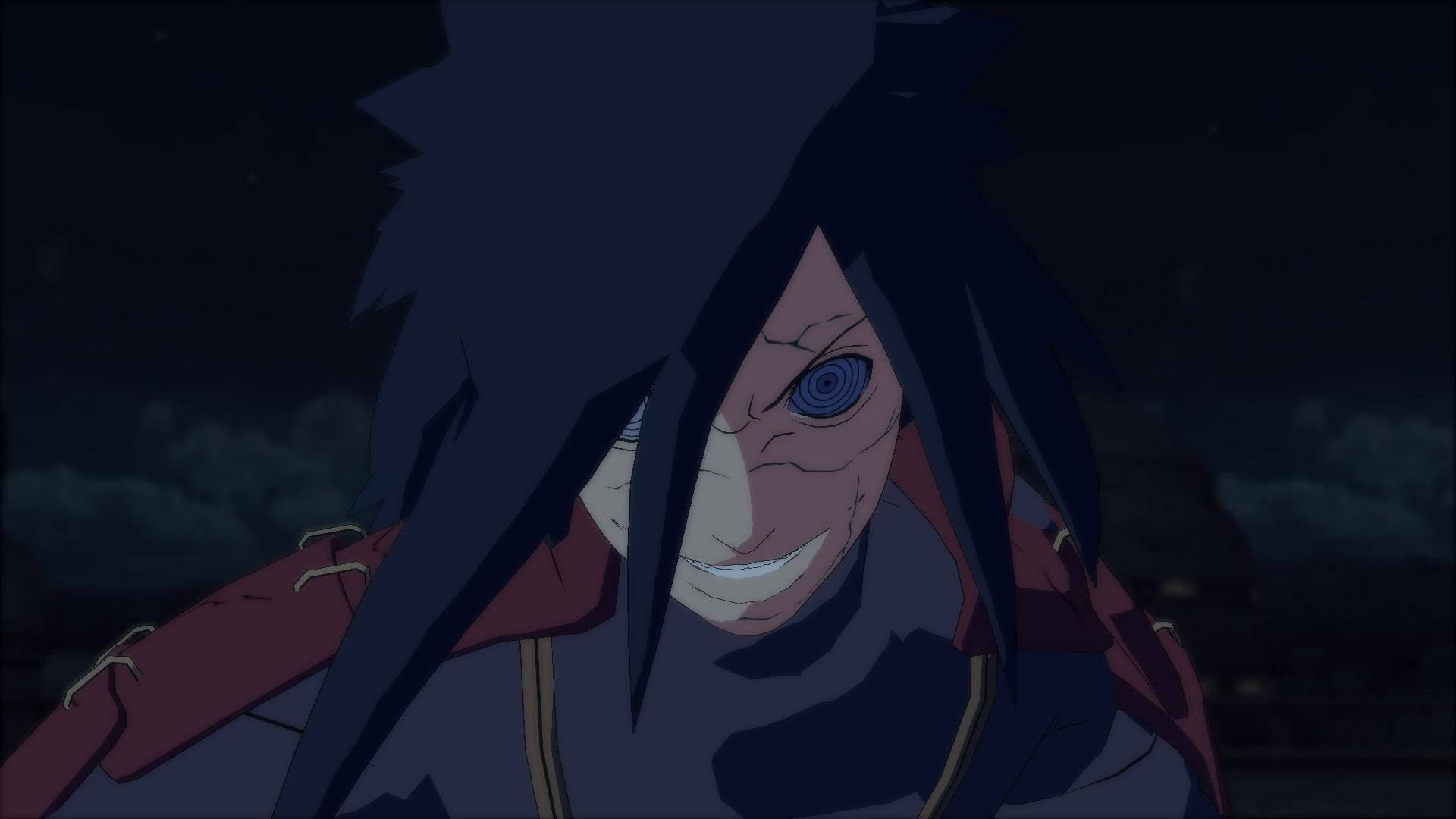 Madara Uchiha, blue spiral eye, sinister grin, Full HD Desktop Wallpaper