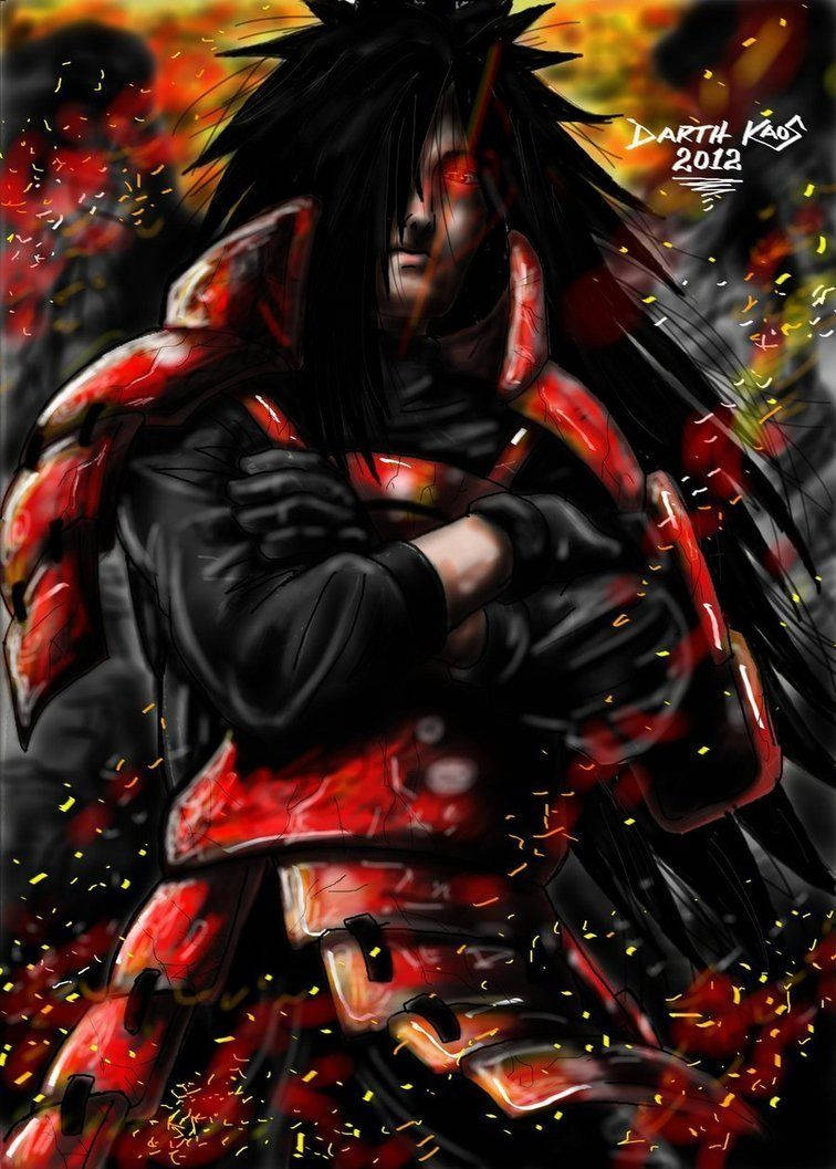 Madara Uchiha, red eyes, blood-red armor, SD Phone Wallpaper