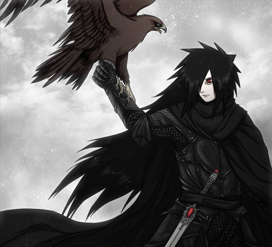 Madara Uchiha, hawk, black armor, SD Desktop Wallpaper