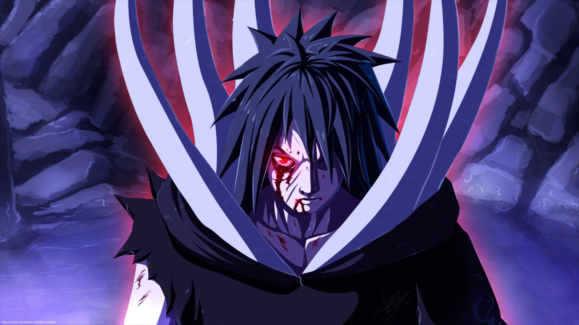 Madara Uchiha, spiky black hair, red eyes, Full HD Desktop Wallpaper