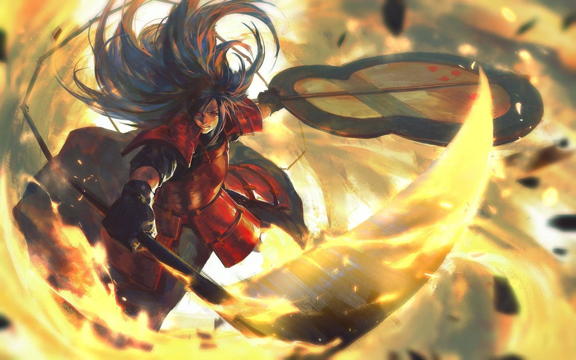 Madara Uchiha, blue hair, glowing sword, Full HD Desktop Wallpaper