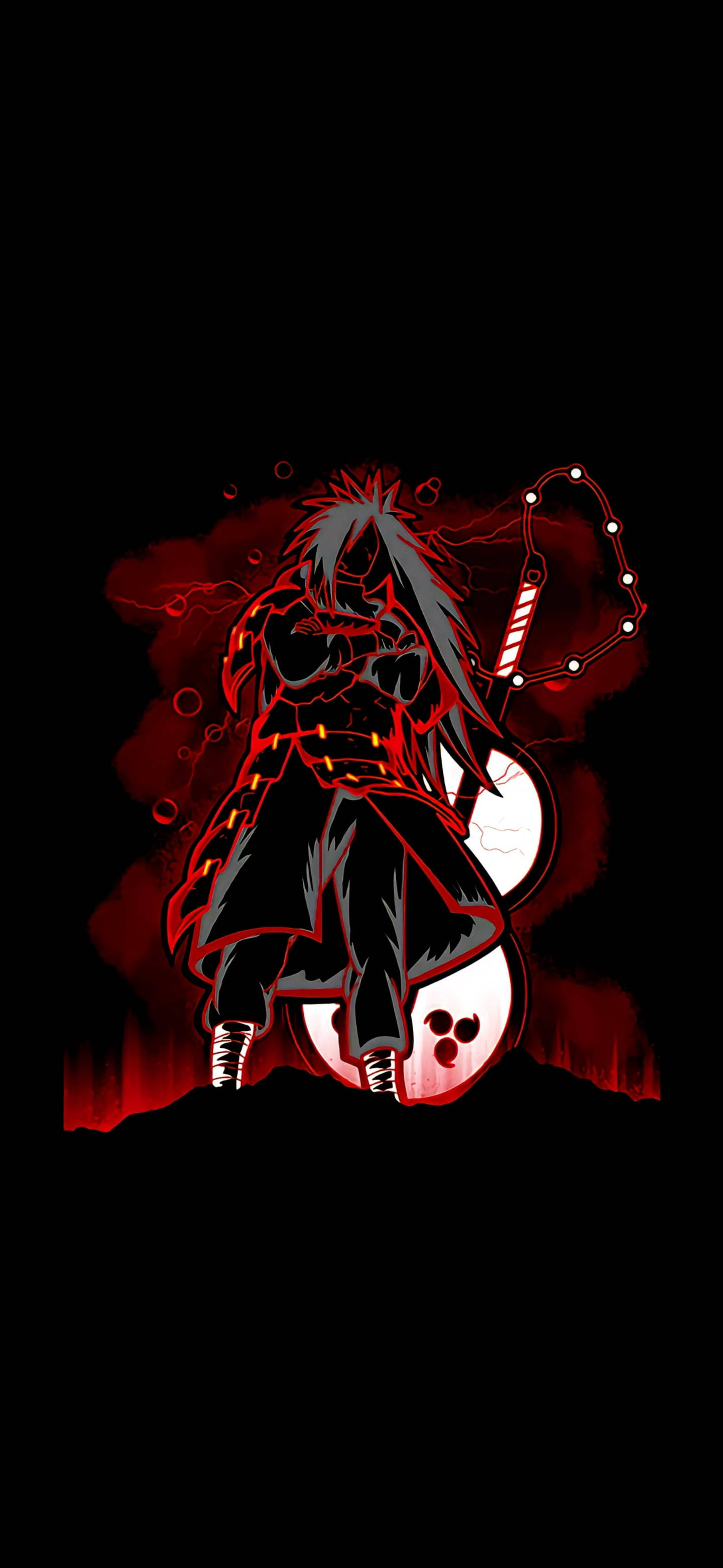 Madara Uchiha, spiky hair, glowing red chakra, 2K Phone Wallpaper