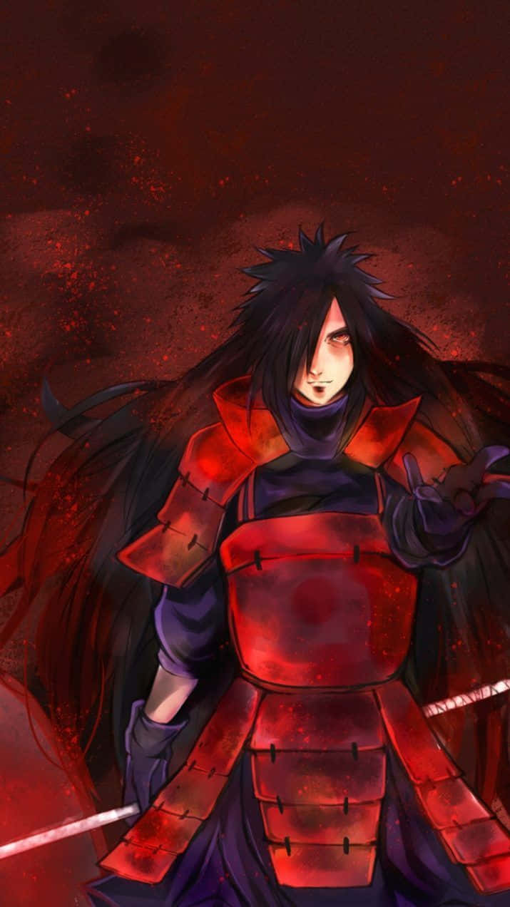 Madara Uchiha, red armor, glowing eyes, SD Phone Wallpaper