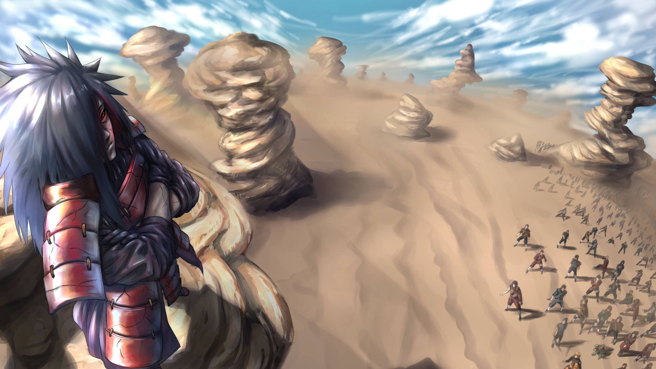 Madara, ninja army, spiky-haired anime warrior, 2K Desktop Wallpaper