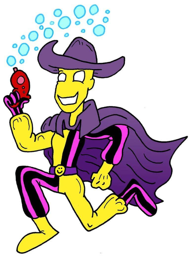 Madcap, yellow cartoon cowboy, purple hat, SD Phone Wallpaper
