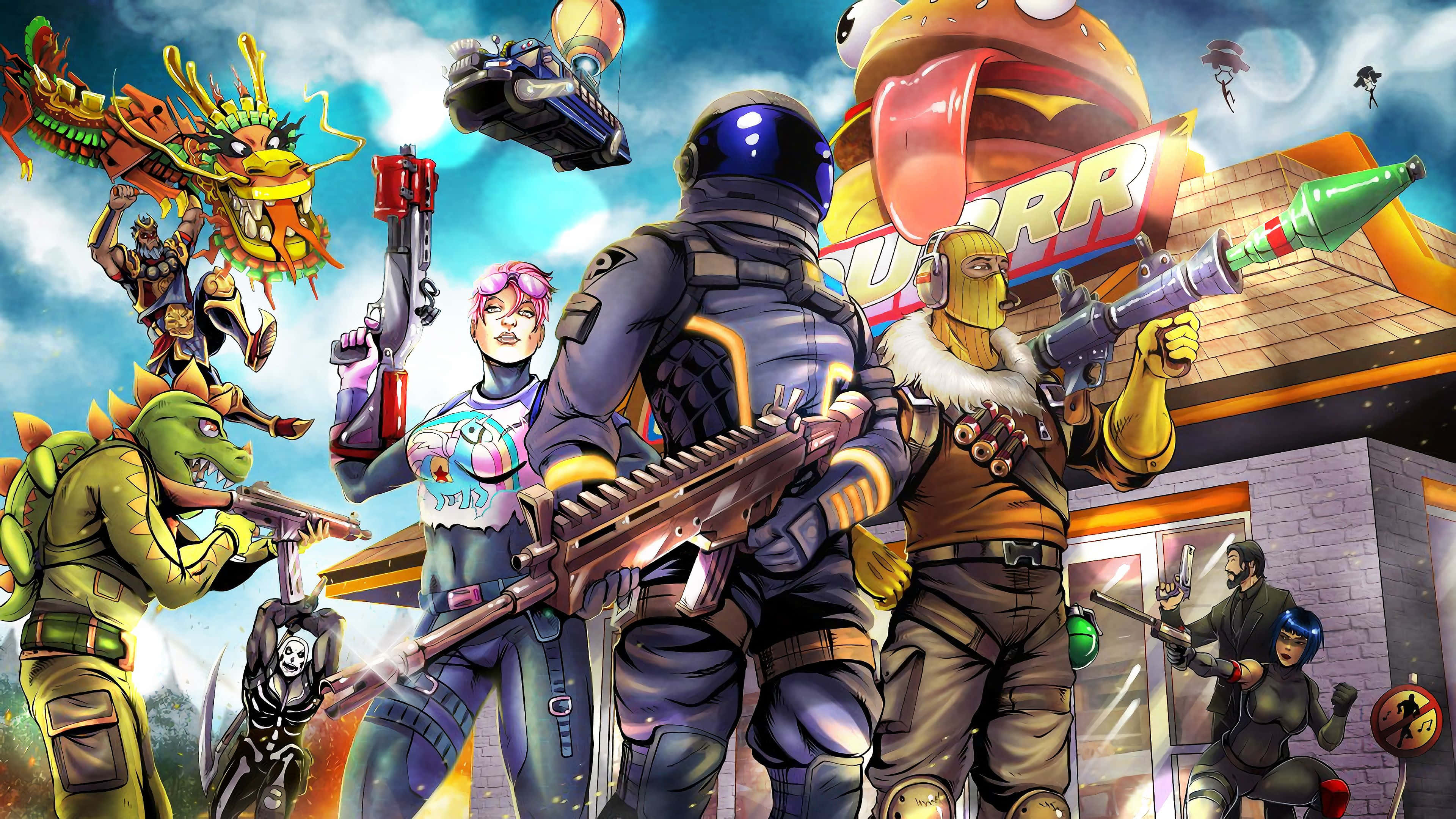Madcap, colorful scene, cartoon characters, 4K Desktop Wallpaper