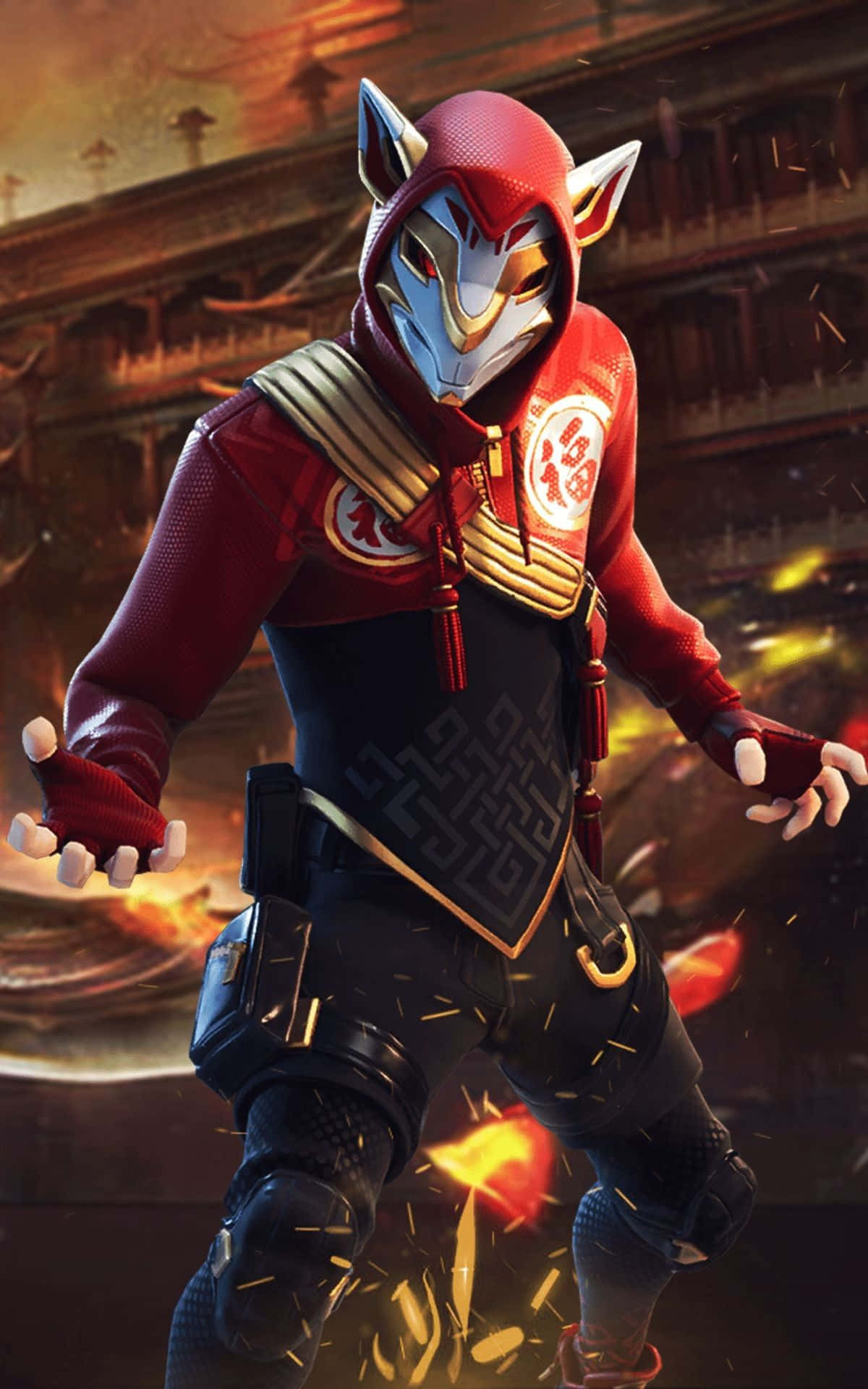 Madcap, red hooded fox-masked warrior, ornate armor, Full HD Phone Wallpaper