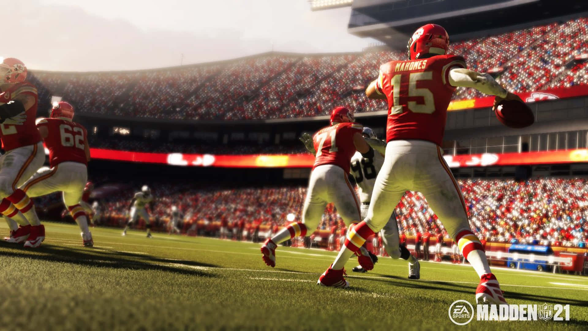 Madden NFL 22, quarterback, red jersey number 15, Full HD Desktop Wallpaper