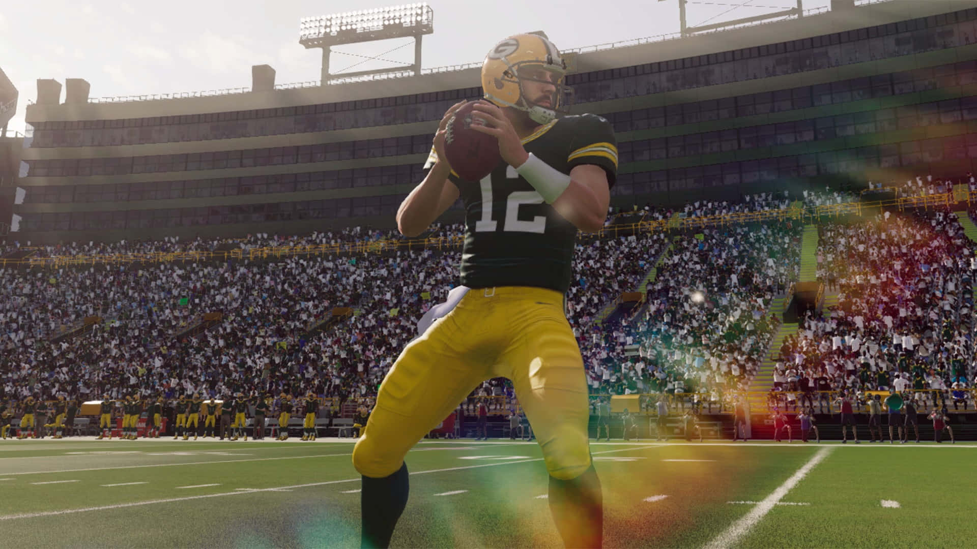 Madden NFL 22, quarterback, green and gold uniform, Full HD Desktop Wallpaper