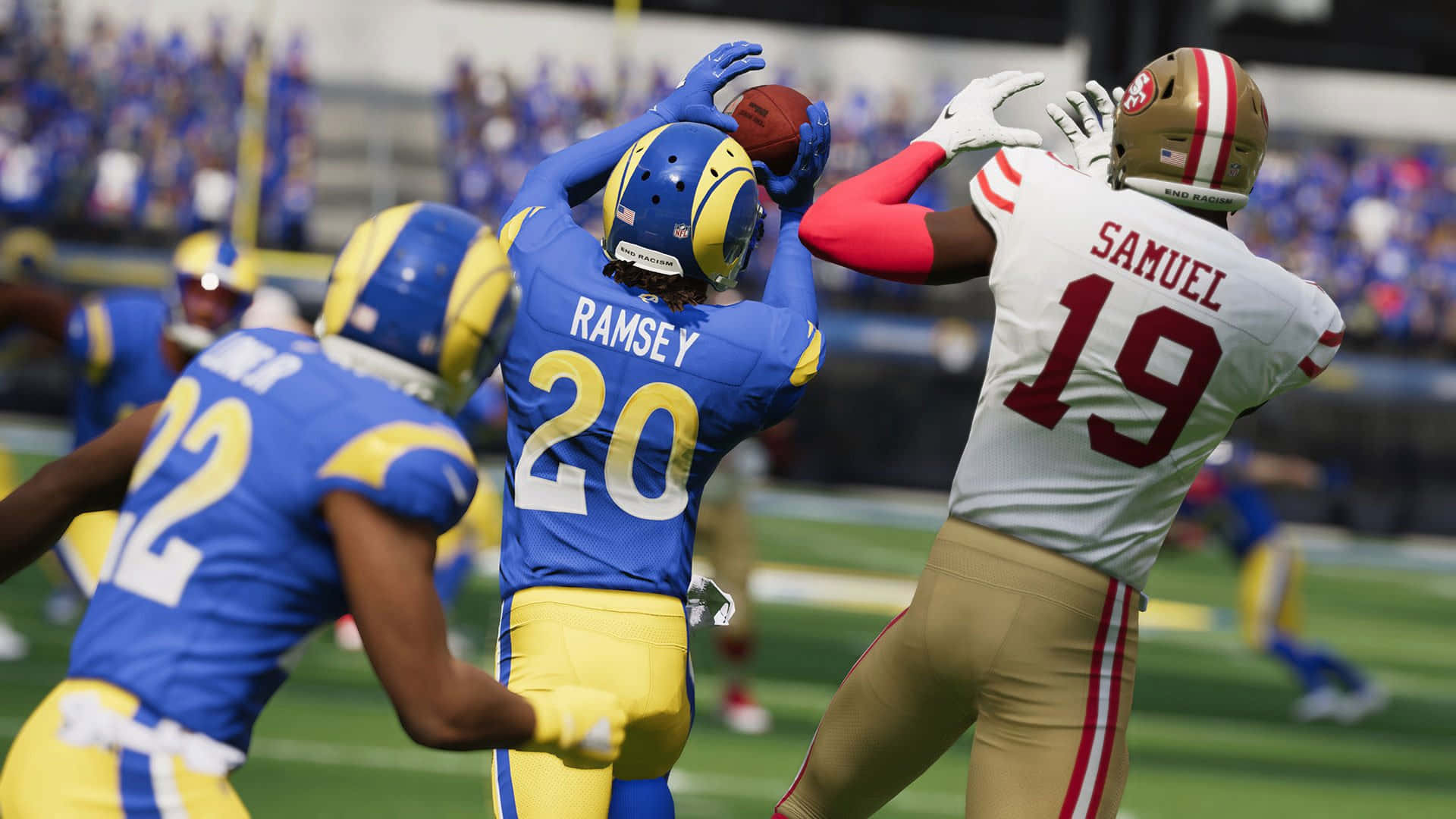 Madden NFL 22, blue and yellow, white and gold, Full HD Desktop Wallpaper