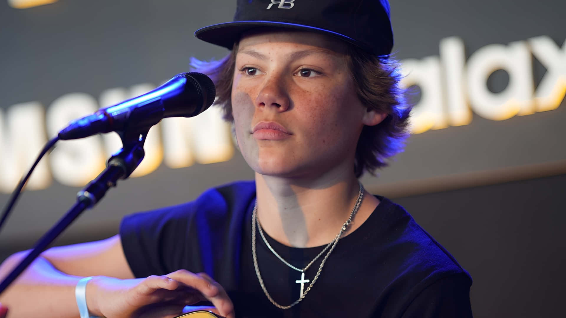 Maddox Batson, black cap, blue stage lights, Full HD Desktop Wallpaper