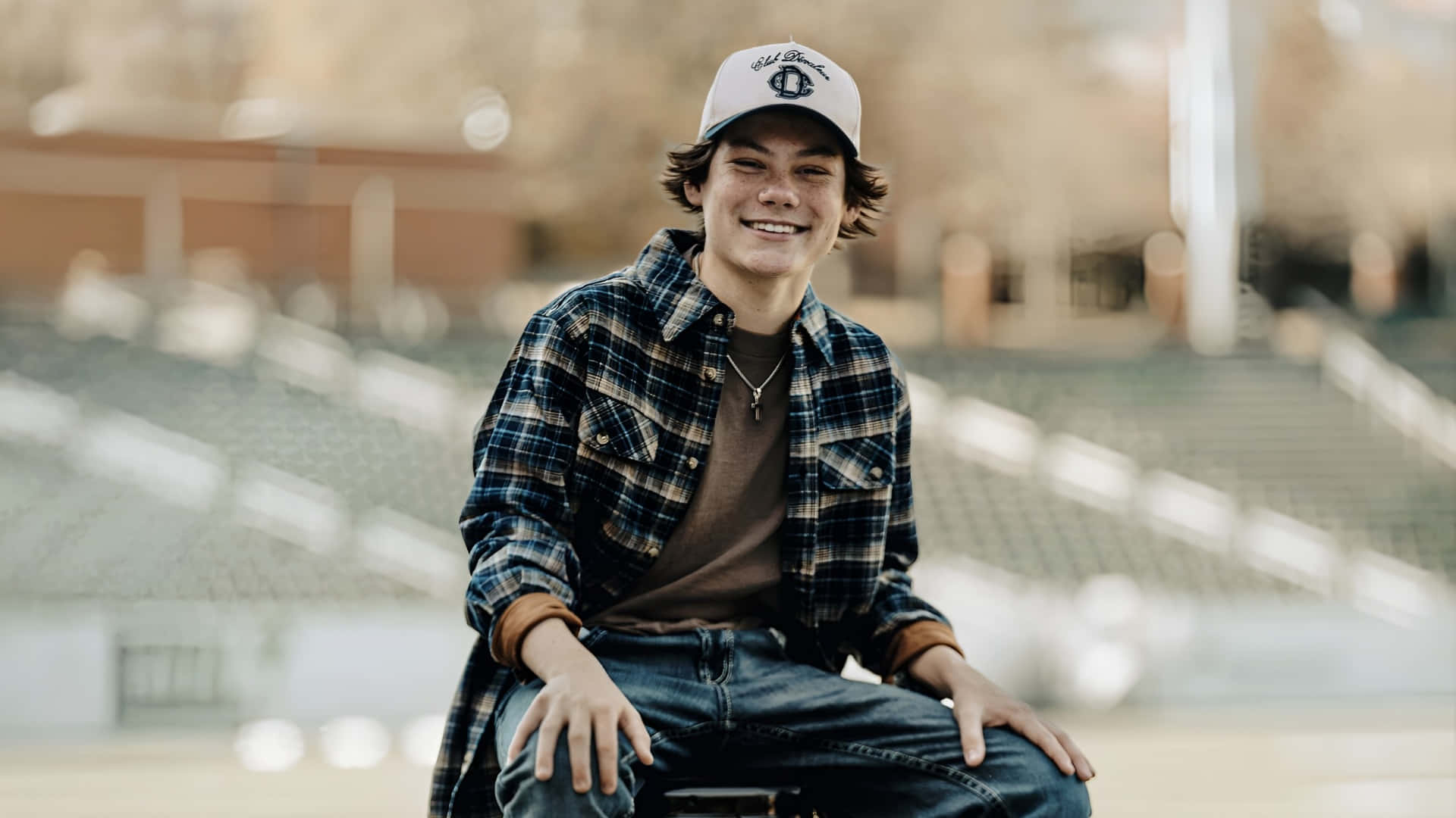Maddox Batson, plaid shirt, baseball cap, Full HD Desktop Wallpaper