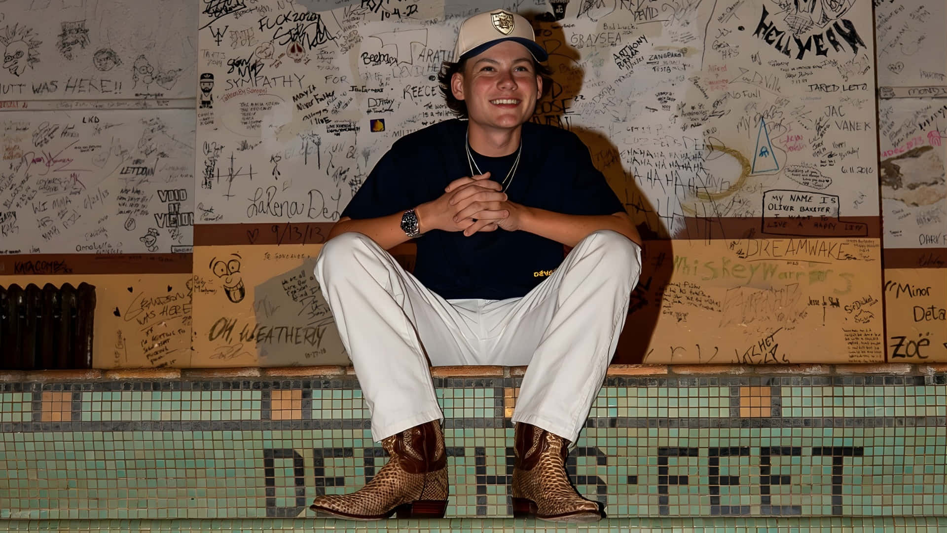 Maddox Batson, cap, cowboy boots, Full HD Desktop Wallpaper