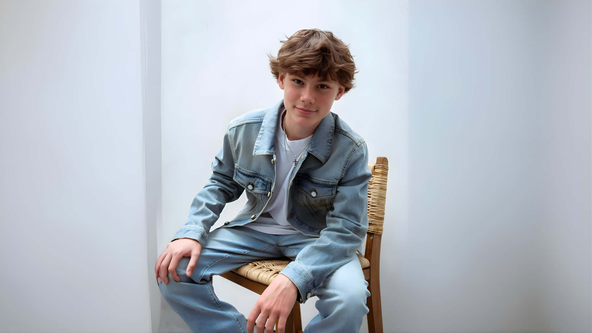 Maddox Batson, light blue denim jacket, matching jeans, Full HD Desktop Wallpaper