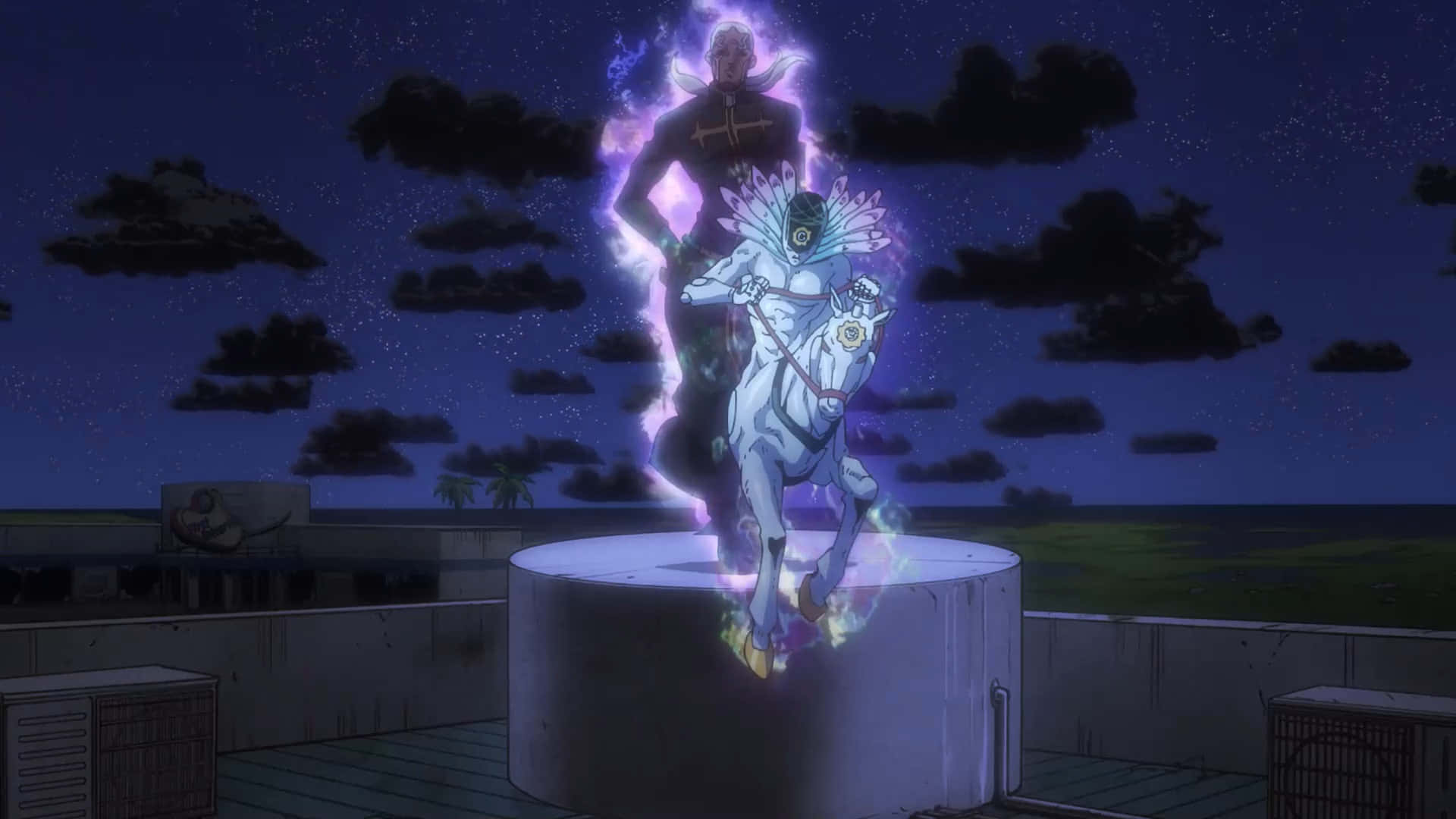 Made In Heaven, stand power, glowing purple armored figure, Full HD Desktop Wallpaper
