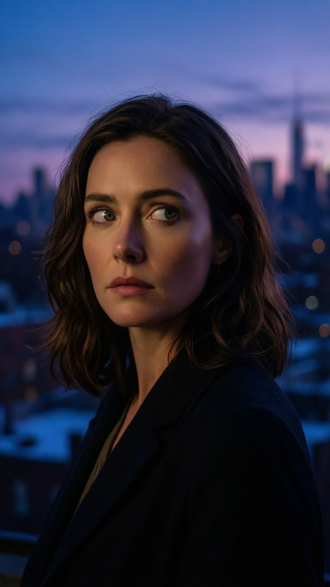 Madeleine Arthur, dusk cityscape, cinematic portrait, Full HD Phone Wallpaper