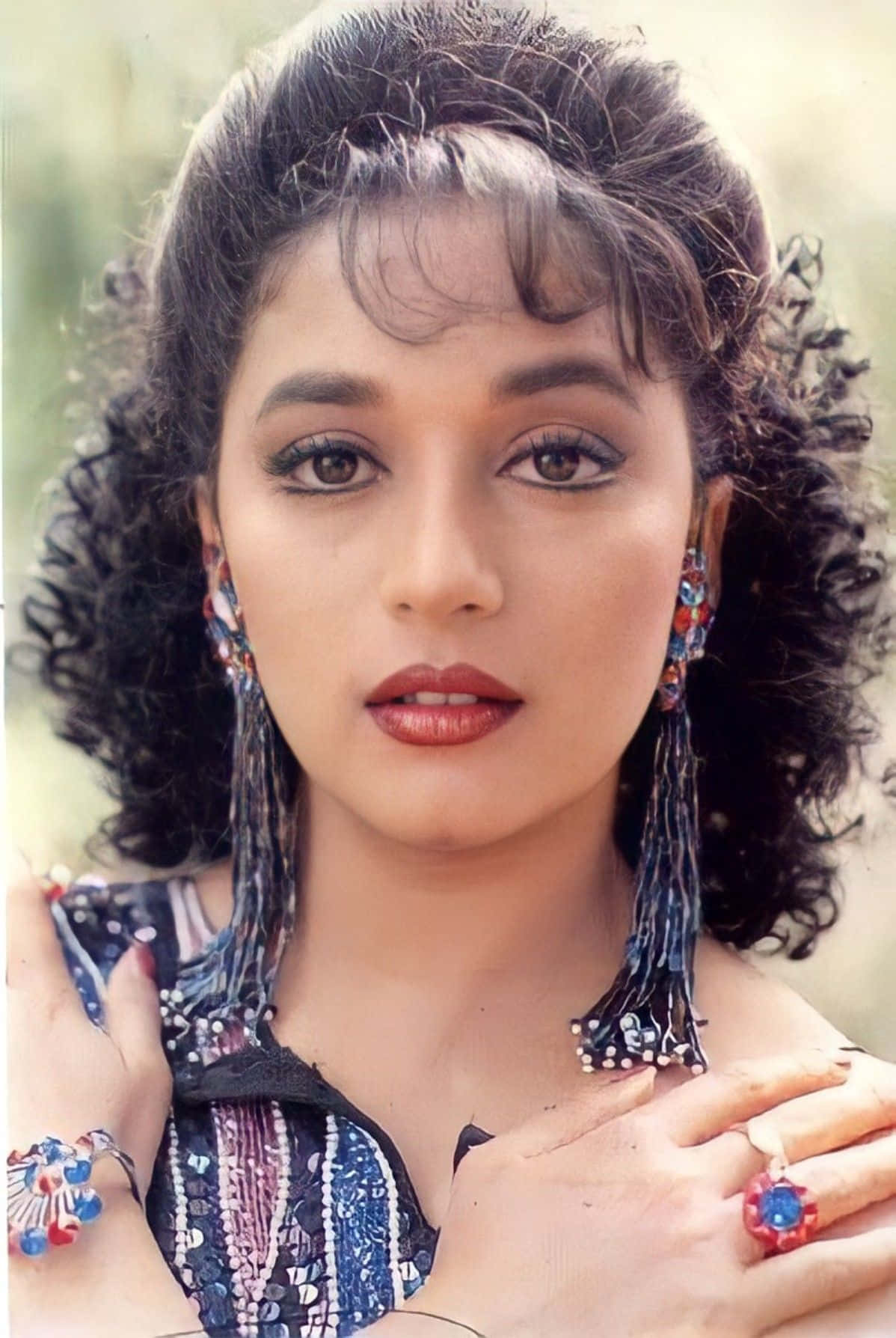 Madhuri Dixit, voluminous curly hair, bold makeup, HD Phone Wallpaper