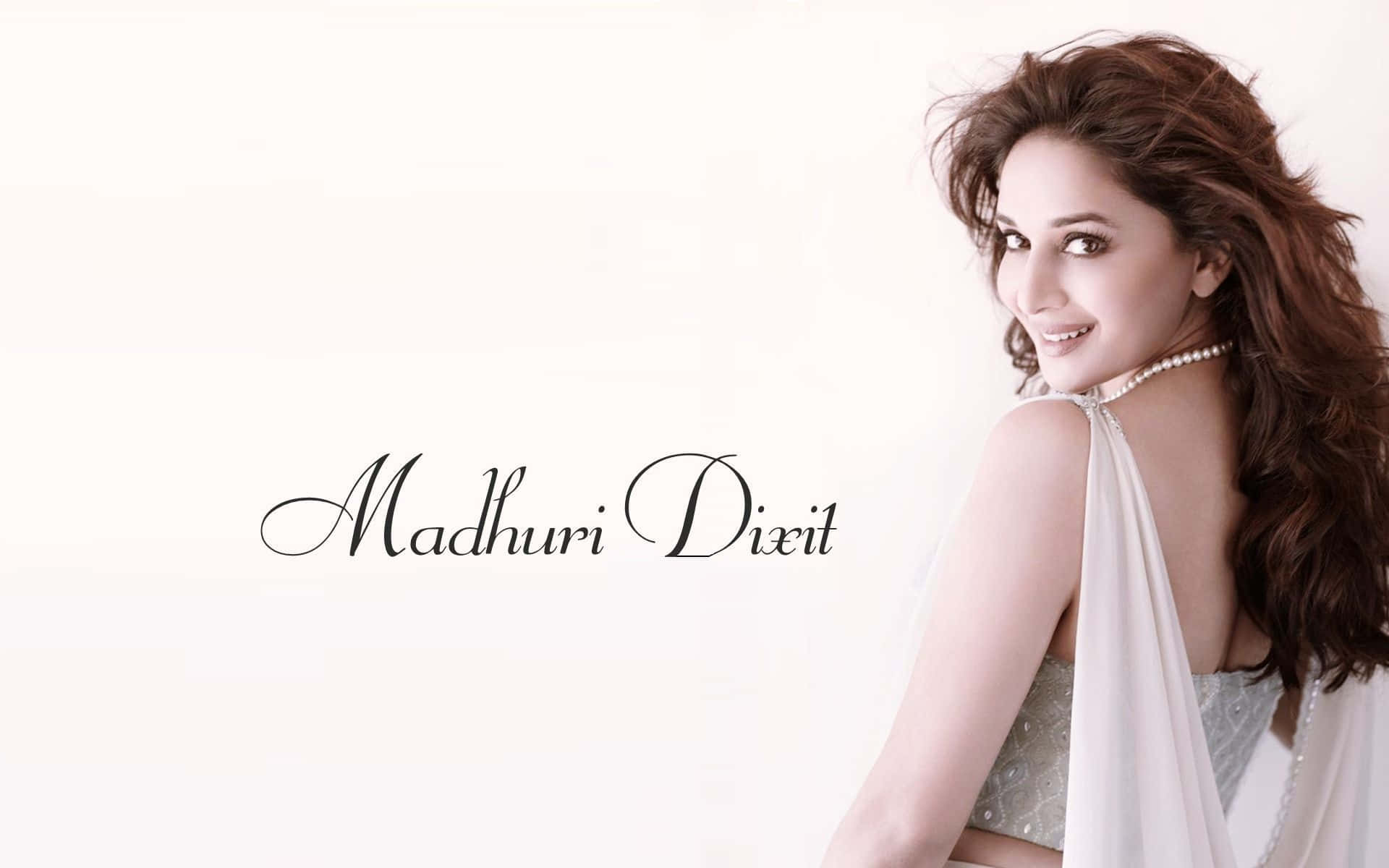 Madhuri Dixit, white draped outfit, off-white background, Full HD Desktop Wallpaper