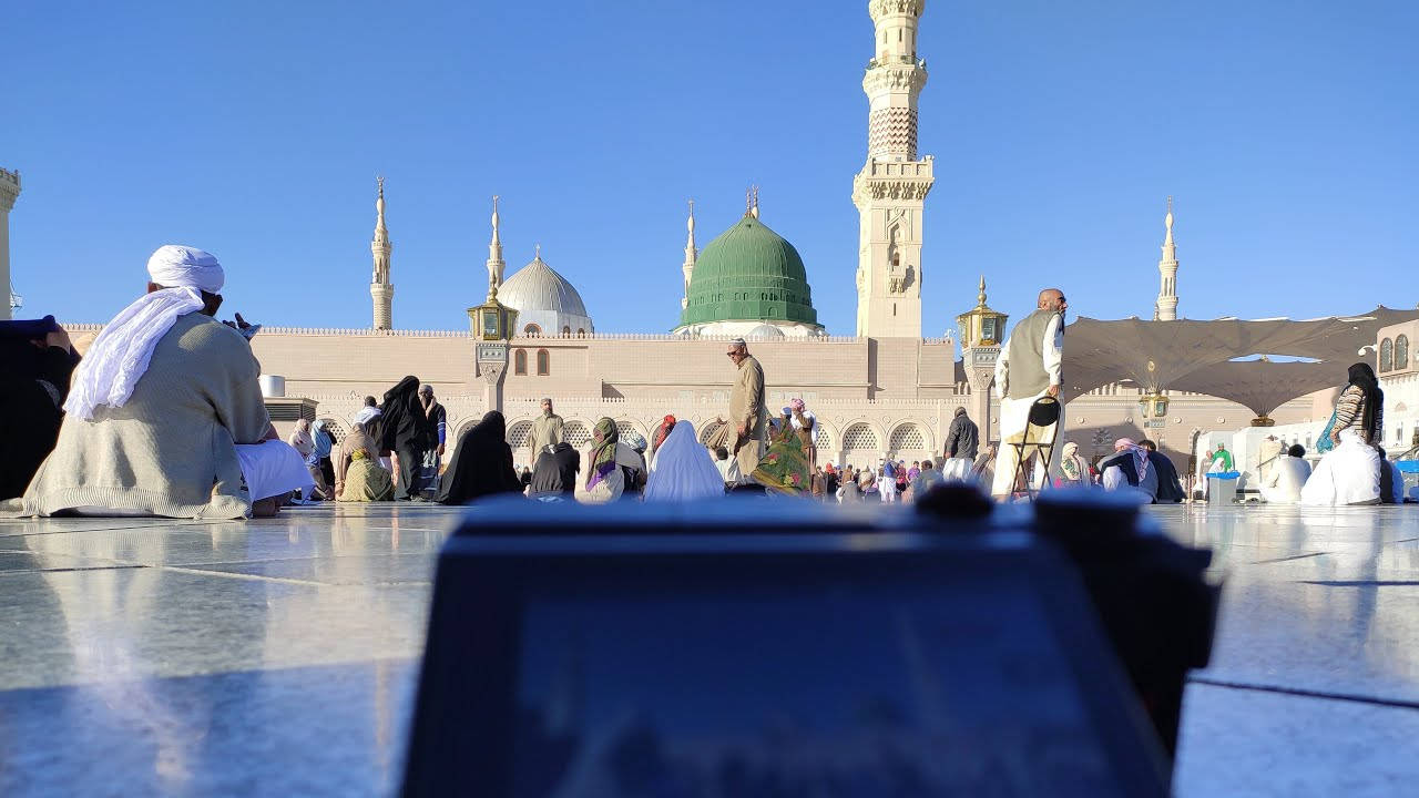 Madina Sharif, marble courtyard, grand mosque, HD Desktop Wallpaper