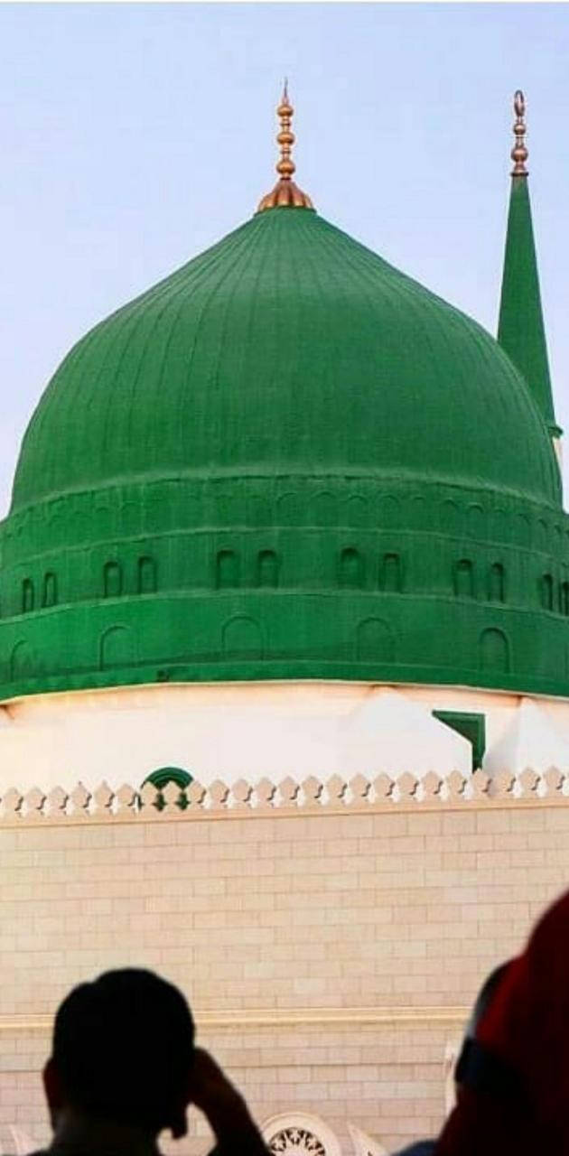 Madina Sharif, green domed mosque, golden finials, HD Phone Wallpaper