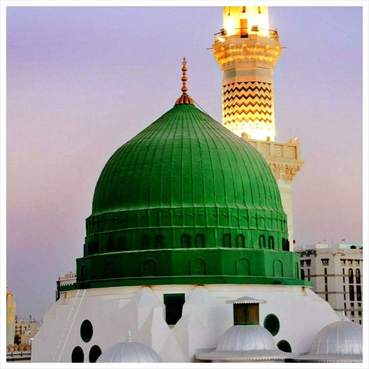 Madina Sharif, green dome, illuminated minaret, SD Desktop Wallpaper