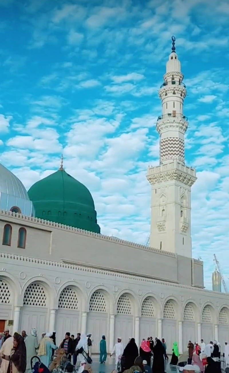 Madina Sharif, white mosque, green dome, HD Phone Wallpaper