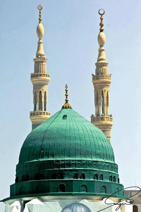 Madina, green dome, mosque, SD Phone Wallpaper