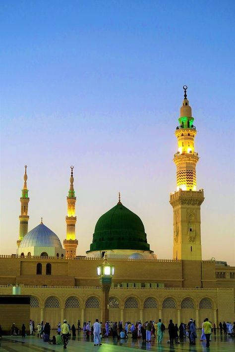 Madina, green dome, dusk, SD Phone Wallpaper