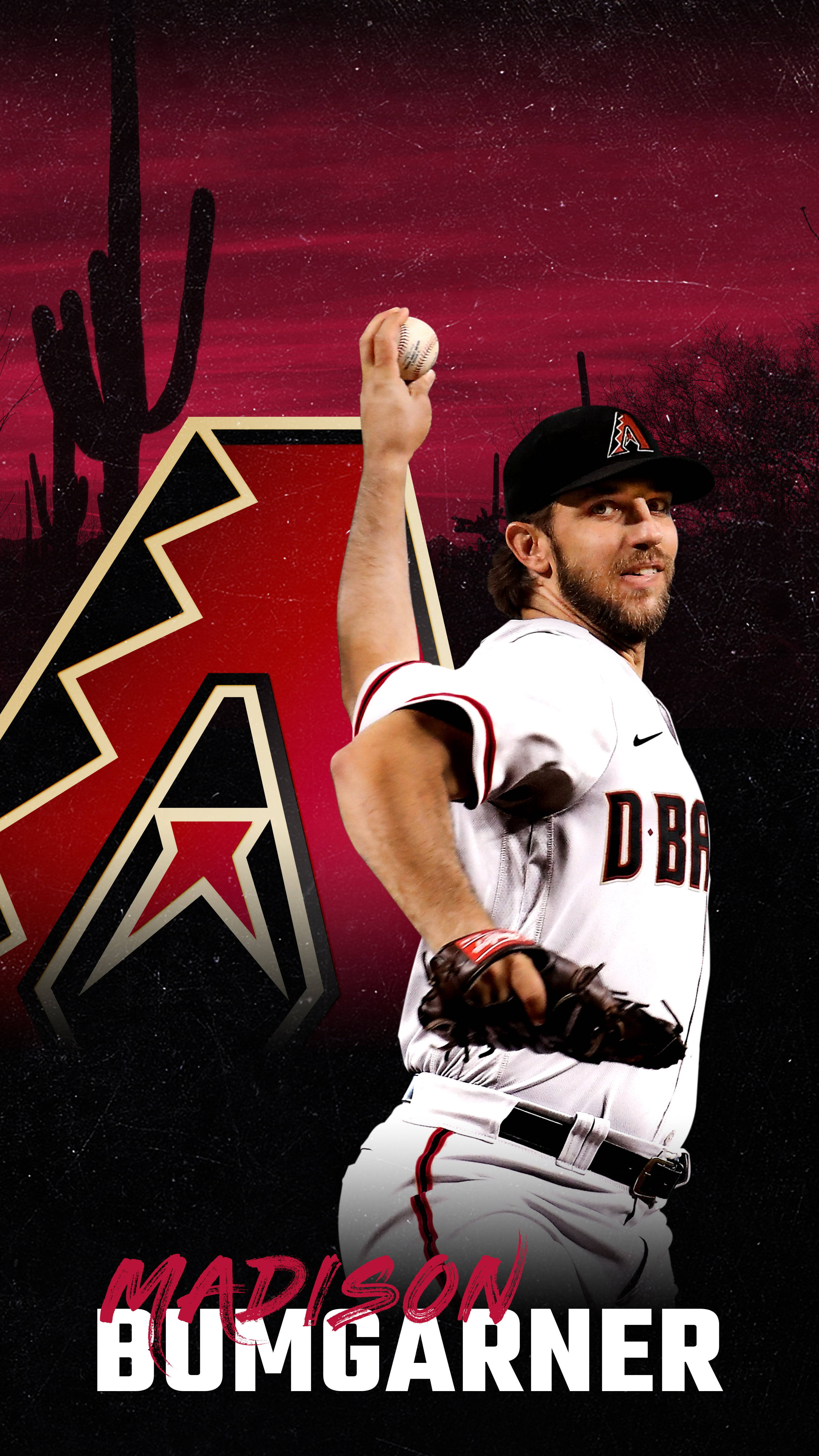 Madison Bumgarner, white uniform, dark red desert backdrop, 4K Phone Wallpaper