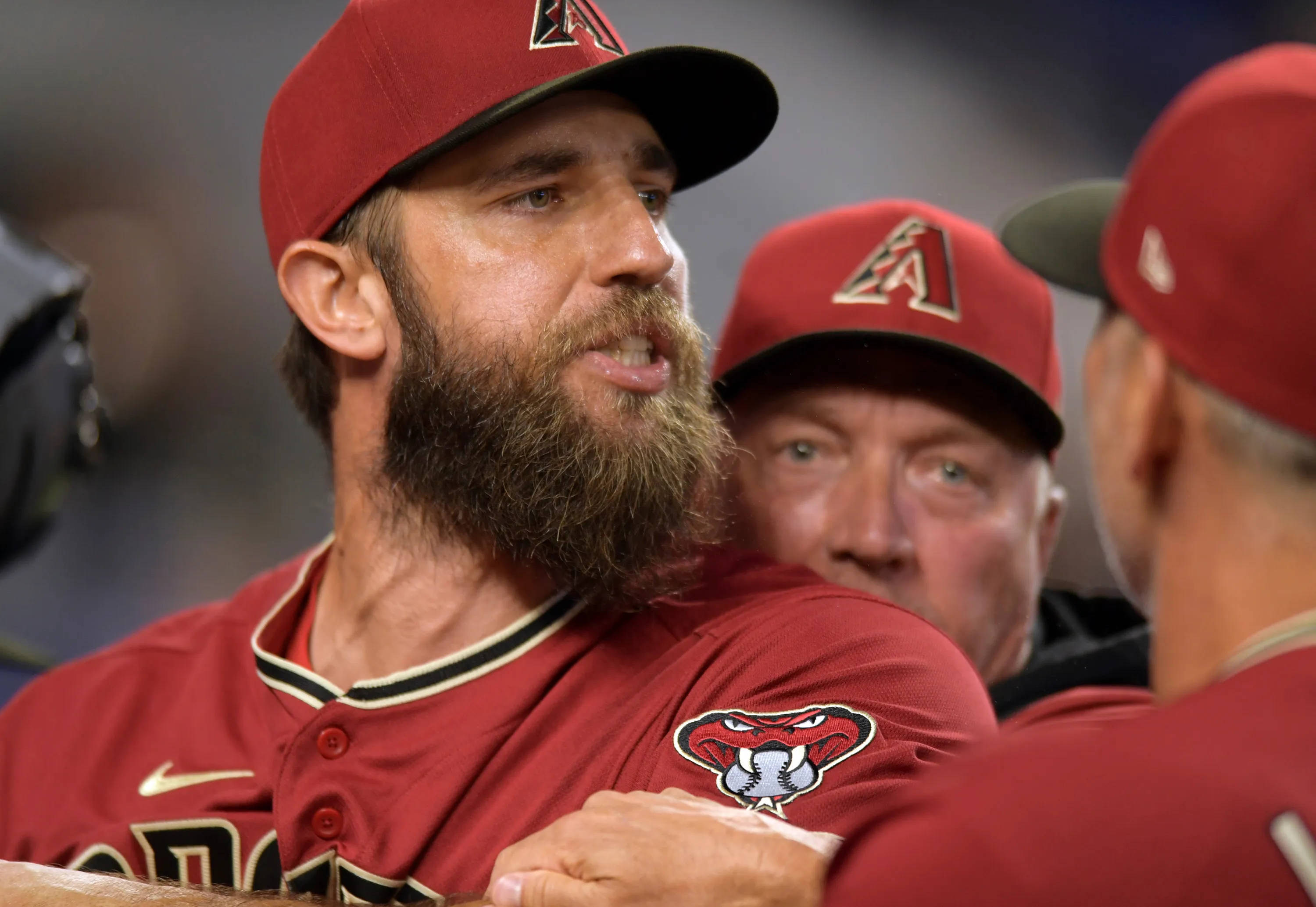 Madison Bumgarner, red uniform, dugout, 2K Desktop Wallpaper