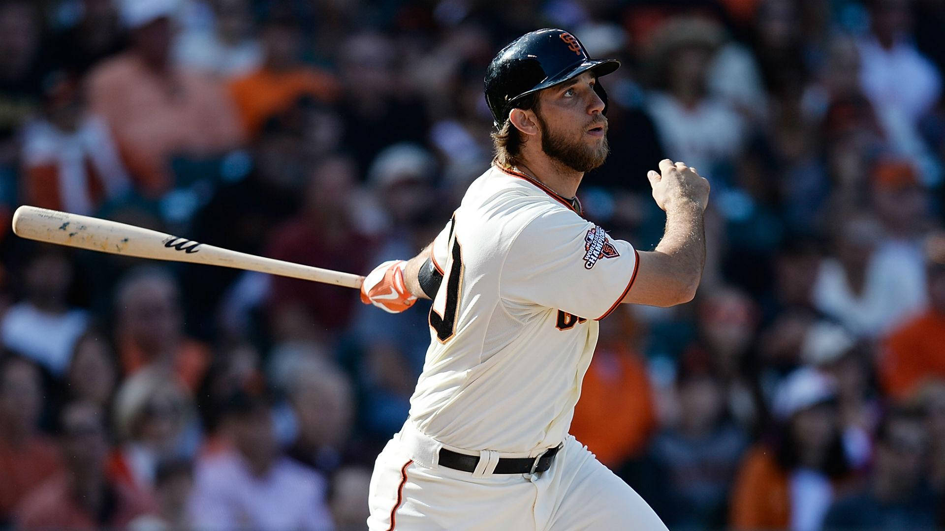 Madison Bumgarner, baseball bat, white uniform, Full HD Desktop Wallpaper