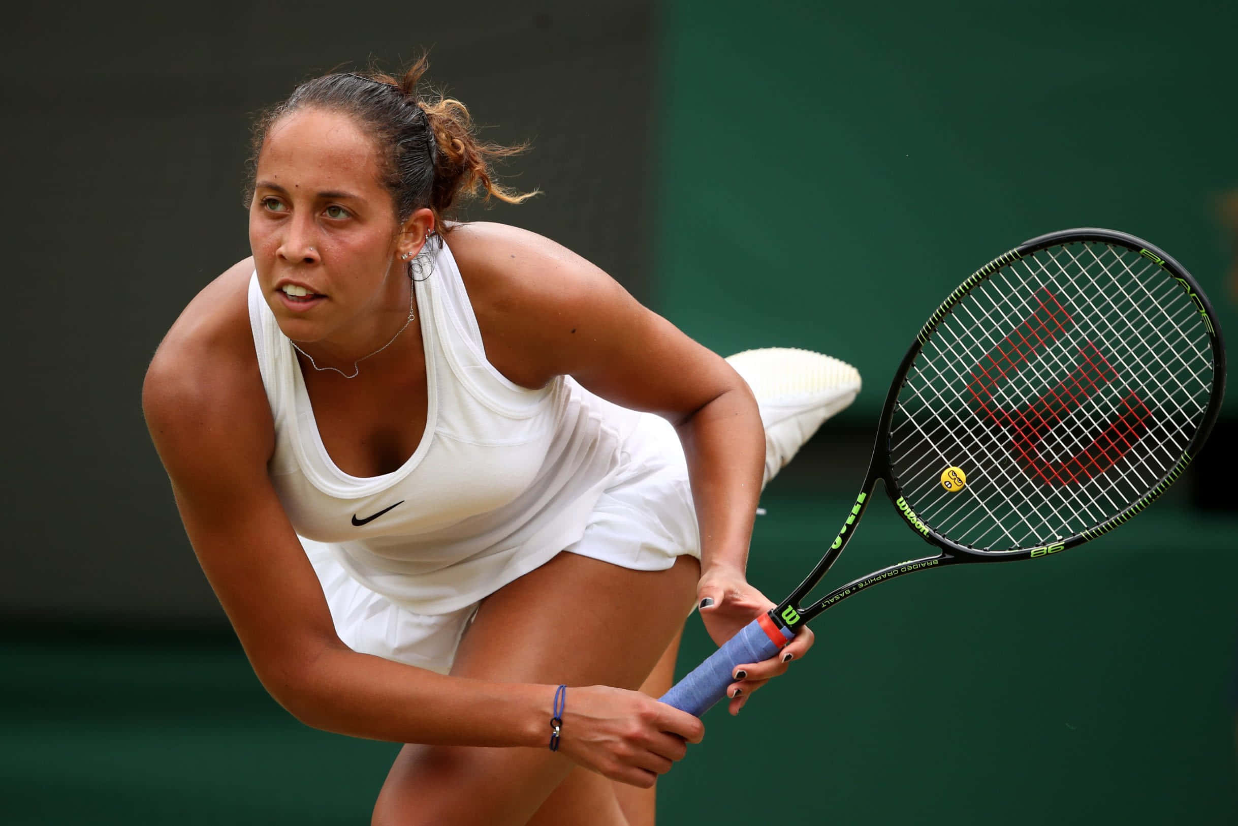 Madison Keys, white gear, green court, Full HD Desktop Wallpaper