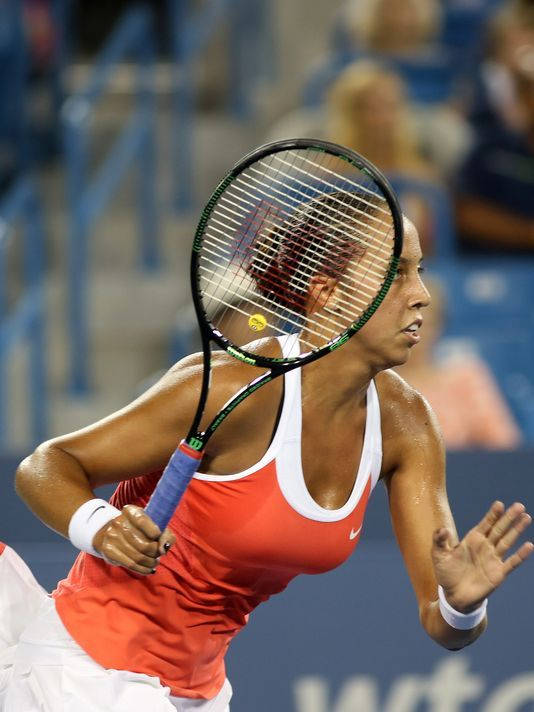 Madison Keys, tennis court, red top, SD Phone Wallpaper
