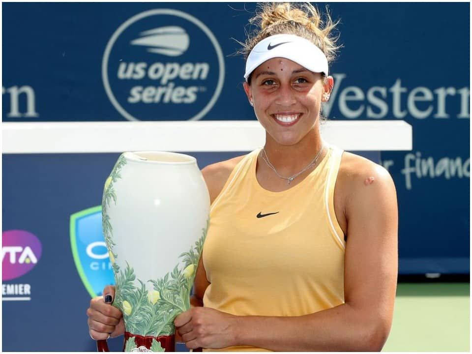 Madison Keys, 2019 US Open, yellow tank top, SD Desktop Wallpaper