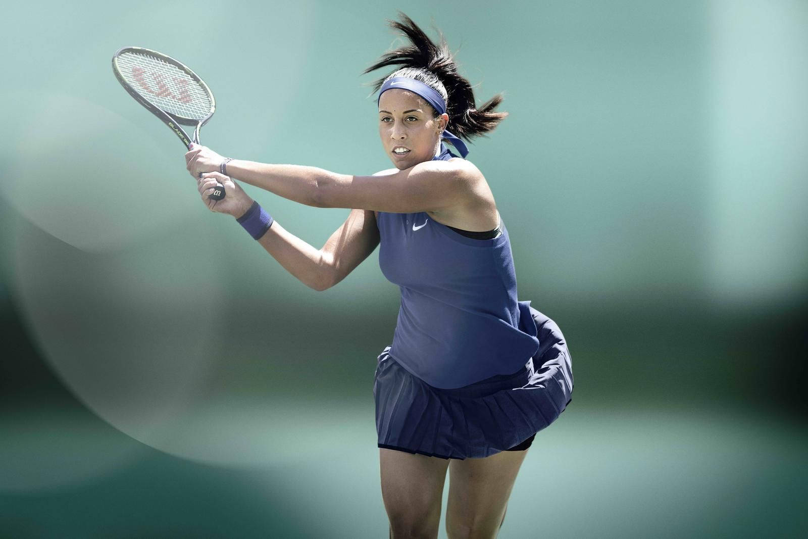 Madison Keys, blue outfit, racket, HD Desktop Wallpaper