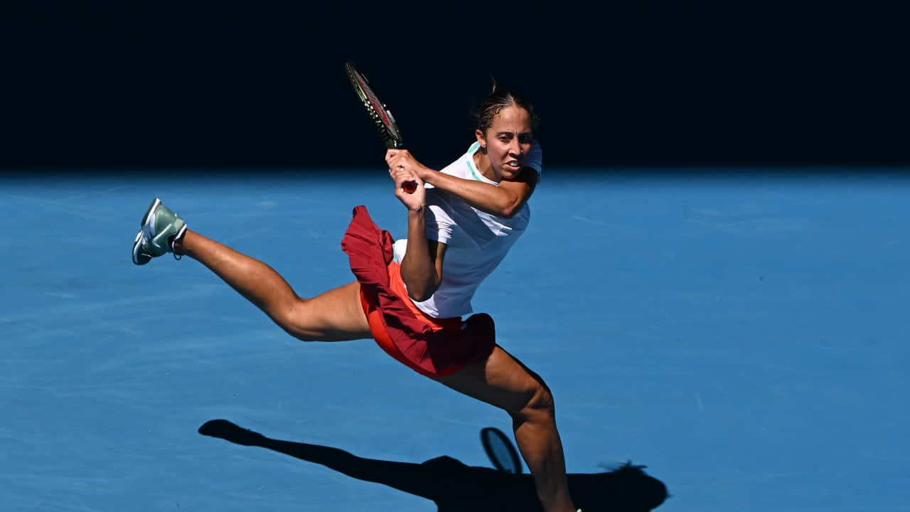 Madison Keys, tennis player, vibrant blue court, HD Desktop Wallpaper