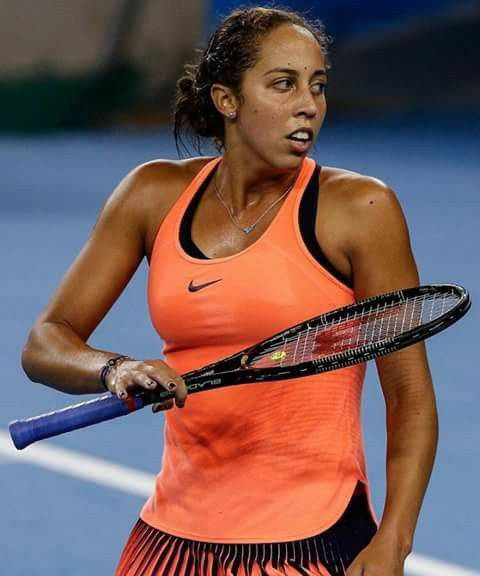 Madison Keys, orange tank top, racket, SD Phone Wallpaper
