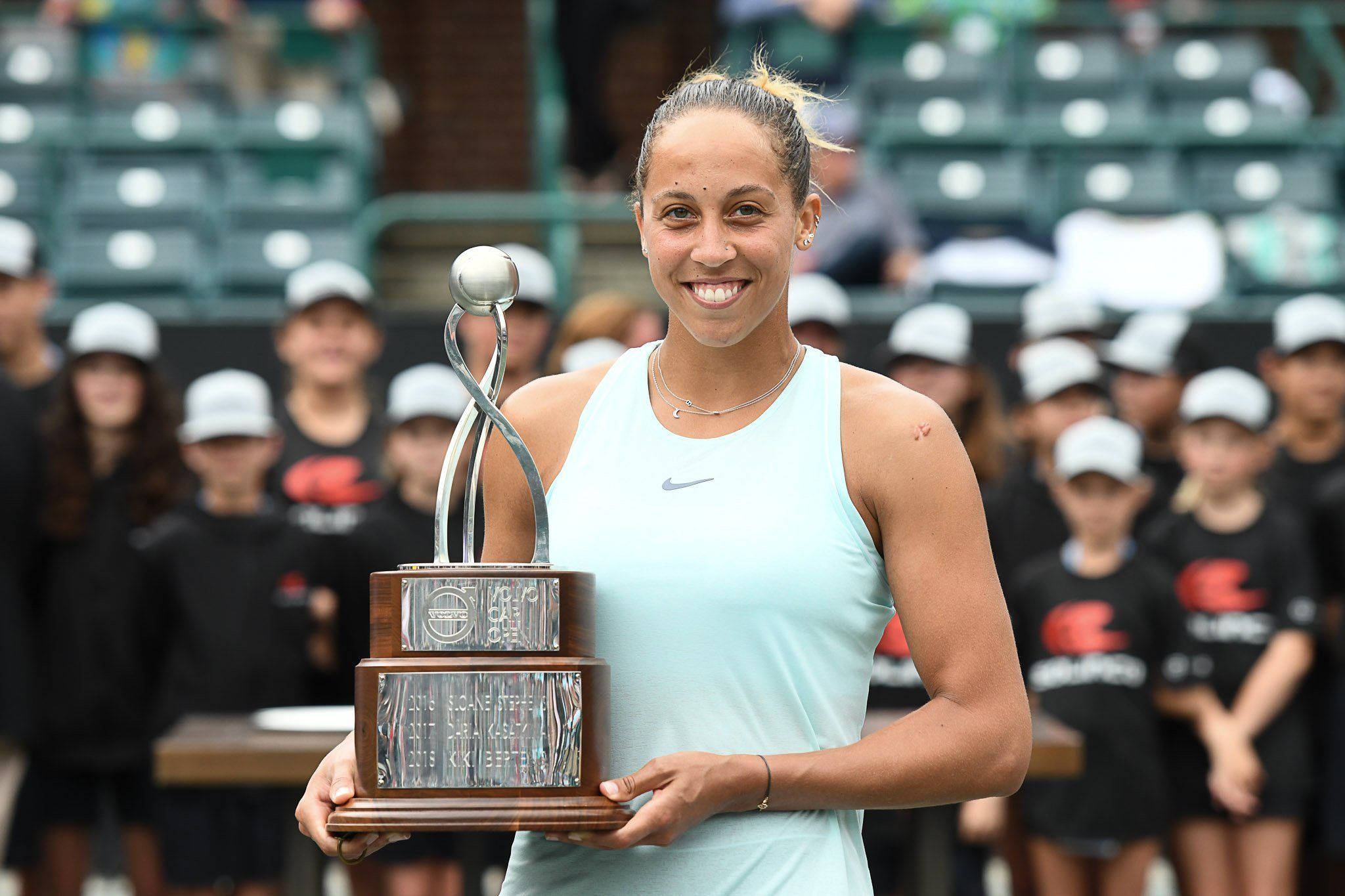 Madison Keys, 2021 Volvo Car Open, light blue tank top, Full HD Desktop Wallpaper
