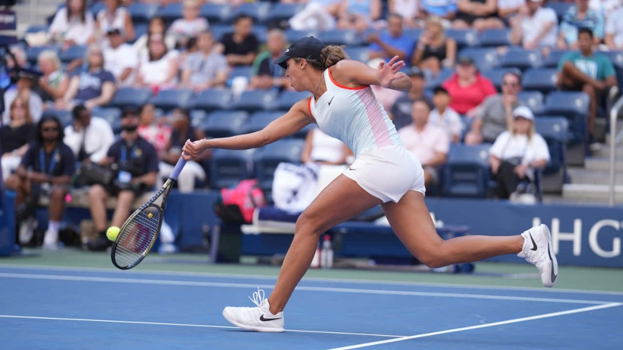 Madison Keys, blue court, forehand, HD Desktop Wallpaper